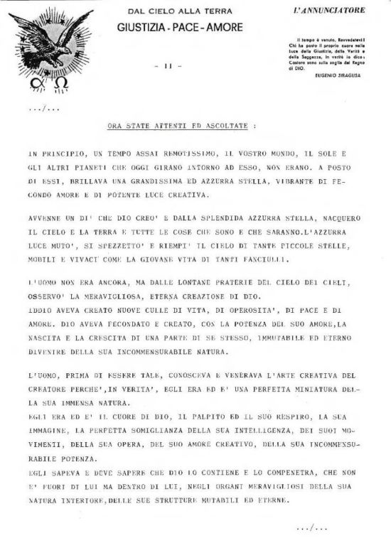 Página 11 del escrito "LAS REVELACIONES DIVINAS" de Eugenio Siragusa (1952)